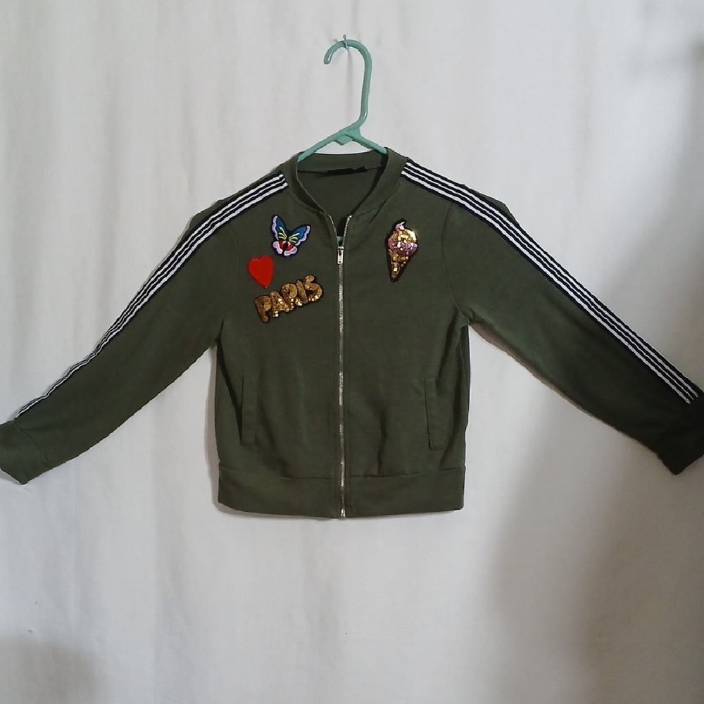 Ransom Girl Olive Jacket with Colorful Patches Small 7-8